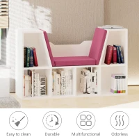HOMCOM 6-Cubby Bookcase with Seat Cushion, Cube Storage Shelf with Reading Nook for Home Office, Study, Pink(m-9)