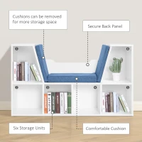 HOMCOM 6-Cubby Bookcase with Seat Cushion, Cube Storage Shelf with Reading Nook for Home Office, Study, Blue(m-7)