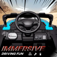 Qaba 12V Kids Ride On Truck, Battery Powered Electric UTV Vehicle with Rear Suspension, Remote Control for 3-5 Years, Blue(m-7)