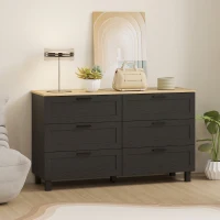 HOMCOM 47" Wide Chest of Drawers, Modern Dresser with 6 Drawers and Wood Legs for Bedroom, Living Room, Entryway, Black(m-1)