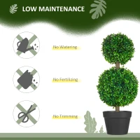 HOMCOM Artificial Boxwood Topiary Tree Set of 2, Faux Boxwood Ball Trees in Pot, Fake Plant for Indoor Outdoor Decor, Green(m-6)