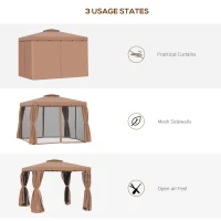 Outsunny 10' x 10' Outdoor Patio Gazebo Double Soft-top Garden Shelter Tent with Curtains, & Mesh Screen Drapes, Brown(m-6)