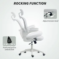 Vinsetto Office Chair, Mesh Computer Desk Chair with Adjustable Headrest, 4D Lumbar Support, Flip-up Arm, White(m-5)