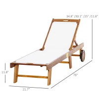 Outsunny Mesh Acacia Wood Adjustable Outdoor Sun Lounger with Wheels(m-5)