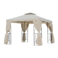 Outsunny 10' x 10' Patio Gazebo Outdoor, Canopy Shelter with Double-tier Roof, Pavilion Sidewalls for Garden Events, Cream White(m-2)