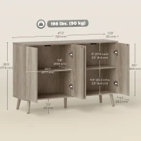 HOMCOM Buffet Cabinet with Storage, Modern Fluted Sideboard with Adjustable Shelves for Dining Room Living Room, Light Grey(m-3)