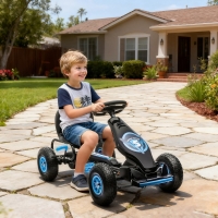 Aosom Kids Pedal Go Kart, Ride On Toys for Boys Girls with Ergonomic Adjustable Seat, Rubber Wheels Shock Absorb, Safety Hand Brake, Ages 5-12 Years Old, Blue