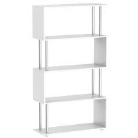 HOMCOM 5-Tiers Geometric Wooden Bookcase S-Shaped Storage Bookshelf Display with Metal Frame for Living Room, Bedroom, Home Office, White(m-2)