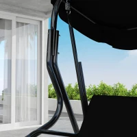 Outsunny Outdoor Porch Swing with Adjustable Canopy, 3-Seater Patio Swing Chair with Cushion, Black(m-10)