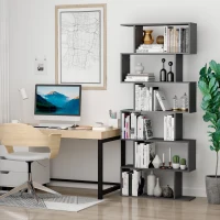 HOMCOM Wooden S Shape Bookcase 6 Shelves Storage Display Home Office Furniture(m-8)