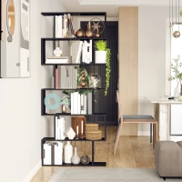 HOMCOM Wooden S Shape Bookcase 6 Shelves Storage Display Home Office Furniture(m-4)