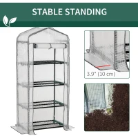 Outsunny Portable Greenhouse Outdoor Hot House with 4 Tier Shelves, Steel Frame, PE Cover, 28" x 20" x 63" , White(m-7)