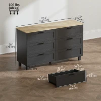 HOMCOM 47" Wide Chest of Drawers, Modern Dresser with 6 Drawers and Wood Legs for Bedroom, Living Room, Entryway, Black(m-3)
