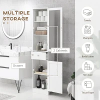 kleankin Tall Bathroom Cabinet, Bathroom Storage Cabinet with Drawers, 2 Doors and Adjustable Shelves, White(m-4)