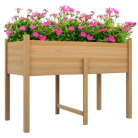 Outsunny Wooden Raised Planter Box with Drain Holes for Vegetables, Flowers, Outdoor Garden Bed, 45.3x21.7x31.5inch, Natural(m-11)