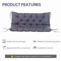 Outsunny 2 Seater Garden Bench Cushion, Soft Thick Outdoor Non-Slip 2 Seater Soft Pad With Backrest for Garden Patio, 52" x 43" x 4", Dark Grey(m-5)