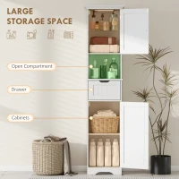 HOMCOM 67" Tall Bathroom Storage Cabinet, Narrow Bathroom Cabinet with LED Light, Adjustable Shelf, Open Compartment, Drawer(m-5)