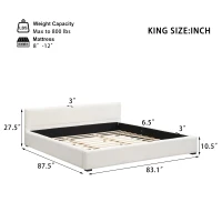 King Upholstered Wide-Edge Bed with 12 Wooden Slats, Breathable Fabric, Solid Bed Frame with 6 Support Legs, 87.5'' L x 83'' W x 27.5'' H, Beige(m-3)