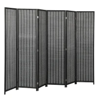 HOMCOM Folding Privacy Screen, 6 Panel Room Divider, Freestanding Partition with Handwoven Bamboo and Pine Wood Frame, Black(m-2)