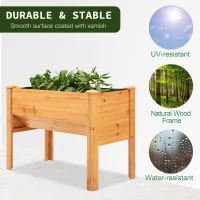 Outsunny Wooden Raised Garden Plant Stand Outdoor Tall Flower Bed Box with Hooks, 48" x 24" x 32", Nature Wood(m-6)