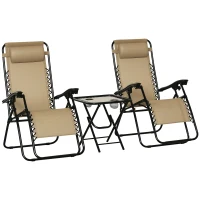 Outsunny Zero Gravity Chair Set of 2 Patio Chair with Side Table Cupholders and Pillows for Pool, Backyard, Lawn, Beige(m-13)
