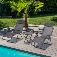 Outsunny Zero Gravity Chair Set of 2 Patio Chair with Side Table Cupholders and Pillows for Pool, Backyard, Lawn, Dark Grey(m-1)