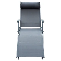 Outsunny Heavy-duty Adjustable Folding Reclining Chair Outdoor Sun Lounger Patio Chaise Lounge Garden Beach Gravity Lounge with Pillow, 7 Adjustable Backrest Positions, Grey(m-11)