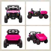 Qaba 24V 4WD Kids Ride On Truck with 6 Wheels Electric Ride On Car with Remote, Dump Bed for 3-8 Years, Pink(m-16)