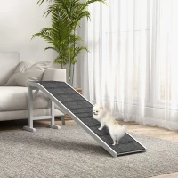 PawHut Pet Ramp, Dog Bed Steps with Non-slip Carpet, Top Platform, 74" x 16" x 25", White(m-8)