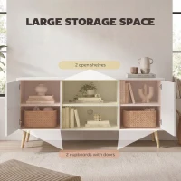 HOMCOM TV Stand Cabinet for TVs up to 55 Inches, Entertainment Unit with Storage Shelves and Wood Legs for Living Room, White(m-4)