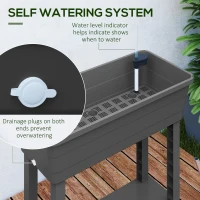 Outsunny 41L Self Watering Raised Garden Bed w/ Ventilation Transparent Lid Greenhouse, Planter Box w/ Storage Shelf, Dark Grey(m-6)