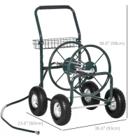 Outsunny Garden Hose Reel Cart, Portable Hose Organizer with Hose Guide System, 4 Wheels & Storage Basket for Yard, Garden, Farm(m-3)