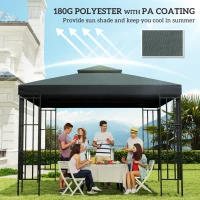 Outsunny 10' x 10' Square 2-Tier Gazebo Canopy Replacement Top Cover Outdoor Garden Sun Shade, Charcoal Grey(m-6)