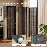 HOMCOM Folding Privacy Screen, 6 Panel Room Divider, Freestanding Partition with Handwoven Bamboo and Pine Wood Frame, Black(m-4)