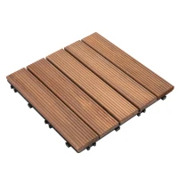 Outsunny 27 Pcs Wood Interlocking Deck Tiles, 12 x 12in Outdoor Flooring Tiles for Indoor and Outdoor Use, Tools Free Assembly, Brown(m-1)