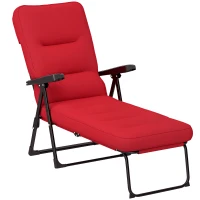 Outsunny Folding Outdoor Lounge Chair with Cushion, Adjustable Backrest, Reclining Patio Garden Chair with Footrest, Wine Red(m-11)