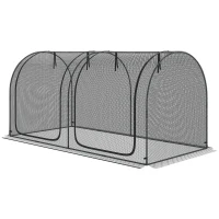 Outsunny 8' x 4' Crop Cage, Garden Plant Protector, with 2 Zippered Doors and 6 Ground Stakes, for Garden, Yard, Lawn, Black(m-2)