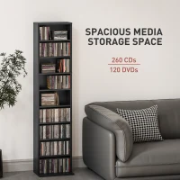 HOMCOM Media Storage Cabinet, 9-Tier Tall Narrow DVD Shelf with 6 Adjustable Shelves, Black(m-4)