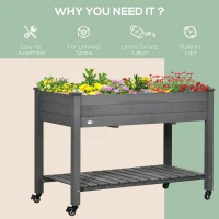 Outsunny Mobile Raised Garden Bed Elevated Wood Planter Box with Lockable Wheels, Storage Shelf for Herbs Vegetables, Dark Grey(m-7)