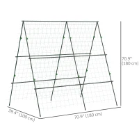 Outsunny 71" x 71" Metal Cucumber Trellis with Netting for Climbing Plants Vegetables, A Frame Tomato Plant Support Tomato Trellis for Vegetable Garden, Patio, Balcony, Green(m-3)