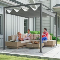 Outsunny 10x7ft Pergola with Retractable Roof Outdoor Patio Sun Shelter Garden Grape Tent Water-resistant Yard Shade Grey(m-1)