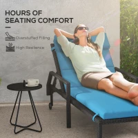 Outsunny Patio Chaise Lounge Chair Cushion Replacement Sun Lounger Pads with Headrest and Ties, Turquoise(m-4)