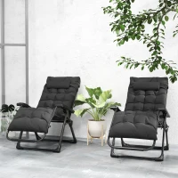 Outsunny Folding Garden Chairs Set of 2, Reclining Zero Gravity Chair, Sun Lounger with Cushion and Headrest, Black(m-8)