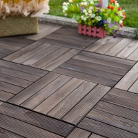 Outsunny 27 Pcs Wood Interlocking Deck Tiles, 12 x 12in Outdoor Flooring Tiles for Indoor and Outdoor Use, Tools Free Assembly, Black