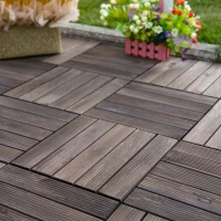 Outsunny 27 Pcs Wood Interlocking Deck Tiles, 12 x 12in Outdoor Flooring Tiles for Indoor and Outdoor Use, Tools Free Assembly, Black(m-1)