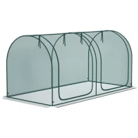 Outsunny 8' x 3' Crop Cage, Garden Plant Protector, with 3 Zippered Doors and 6 Ground Stakes, for Garden, Yard, Lawn Dark Green(m-11)