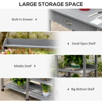 Outsunny Potting Bench Table Garden Work Bench Workstation with Drawer, Removable Sink, Storage Shelves and Hooks for Patio, Courtyards, Balcony(m-5)