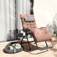 Outsunny Padded Folding Recliner Chair, Patio Lounger with Cupholder, Adjustable Backrest, Removable Cushion, Khaki(m-10)