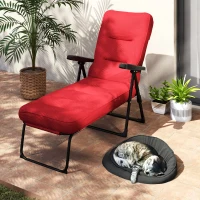Outsunny Folding Outdoor Lounge Chair with Cushion, Adjustable Backrest, Reclining Patio Garden Chair with Footrest, Wine Red(m-7)