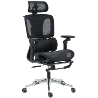 HOMCOM Ergonomic Office Chair, Mesh Computer Chair with High Back, Lumbar Support, 6D Armrests, Headrest, Footrest, Black(m-2)